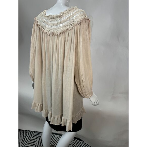 Indigo Soul Natural Rayon & Cotton Tunic With Crochet Yoke & Ruffle Hem X-Large - Picture 8 of 16